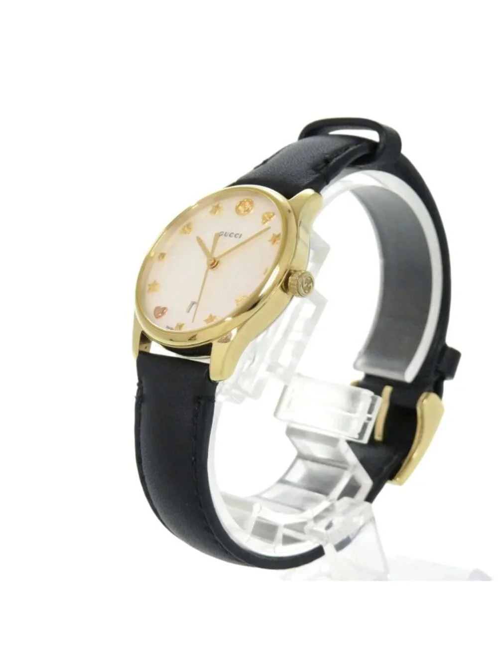 Gucci 126.5 SS Leather White Shell Black Quartz Watch Dial